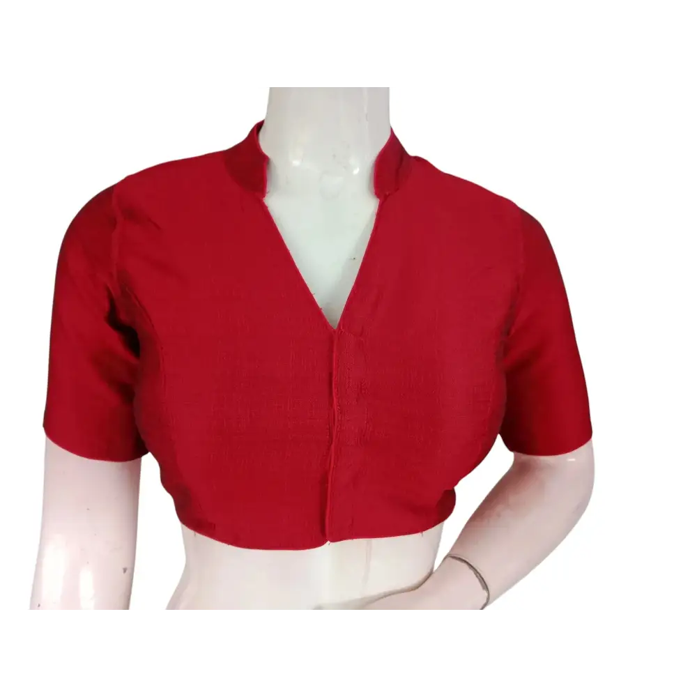 Maroon Semi Raw Silk Saree Blouse – Collar Neck, Stitched & Ready to Wear with Cotton Lining & Padding - D3blouses