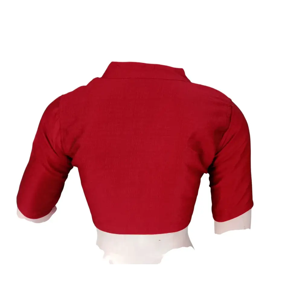 Maroon Semi Raw Silk Saree Blouse – Collar Neck, Stitched & Ready to Wear with Cotton Lining & Padding - D3blouses