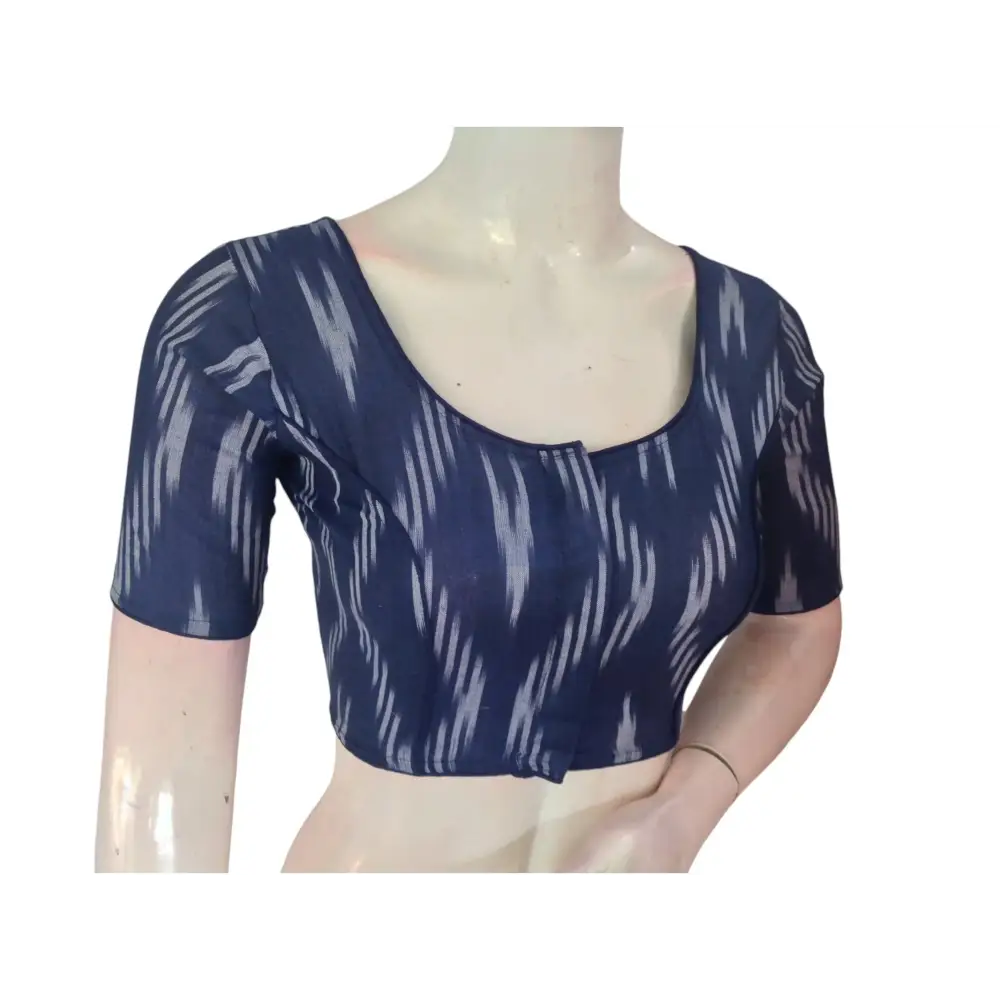 Midnight Blue Cotton Readymade Saree Blouse: A Sophisticated Choice - D3blouses