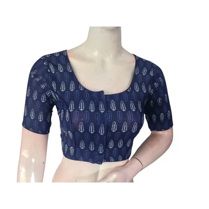 Midnight Blue Cotton Readymade Saree Blouse: A Sophisticated Choice - D3blouses