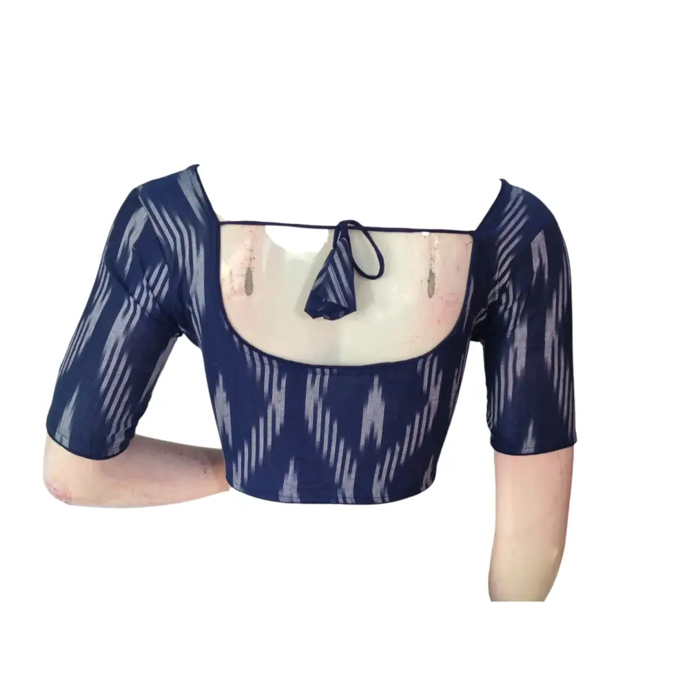 Midnight Blue Cotton Readymade Saree Blouse: A Sophisticated Choice - D3blouses