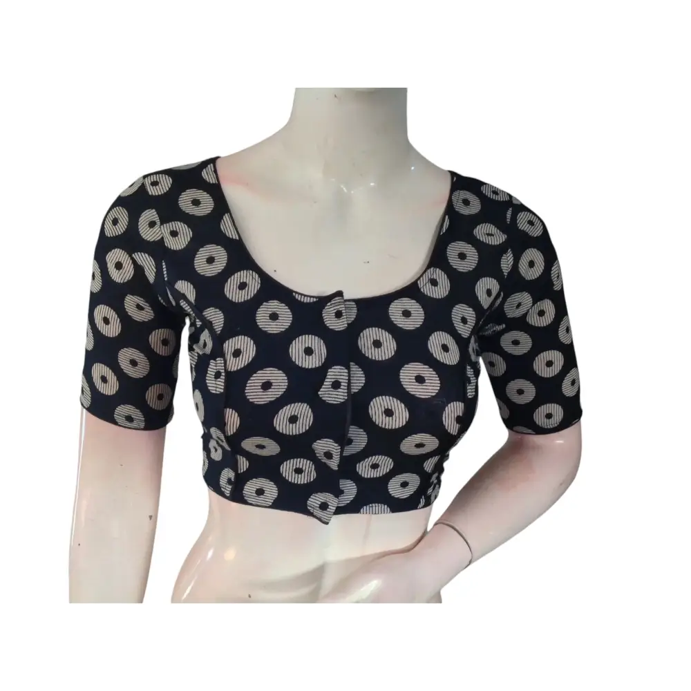 Midnight Elegance: Readymade Black Cotton Saree Blouse - D3blouses