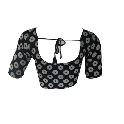 Midnight Elegance: Readymade Black Cotton Saree Blouse - D3blouses