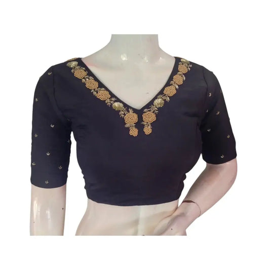 Midnight Magic: A Ready-to-Wear Handcrafted Designer Partywear Readymade Blouse - D3blouses