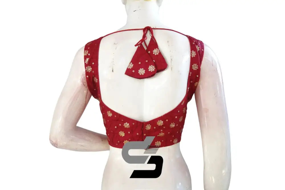Mobile Pouch Perfection: Maroon Color Designer Sequin Embroidery Readymade Saree Blouse - D3blouses