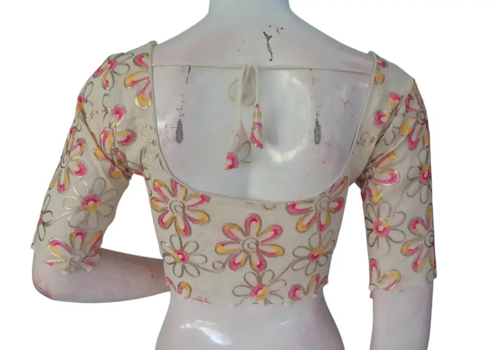 Modern Ethnic: Khadi Cotton Blouse with Geometric Sequins - D3blouses