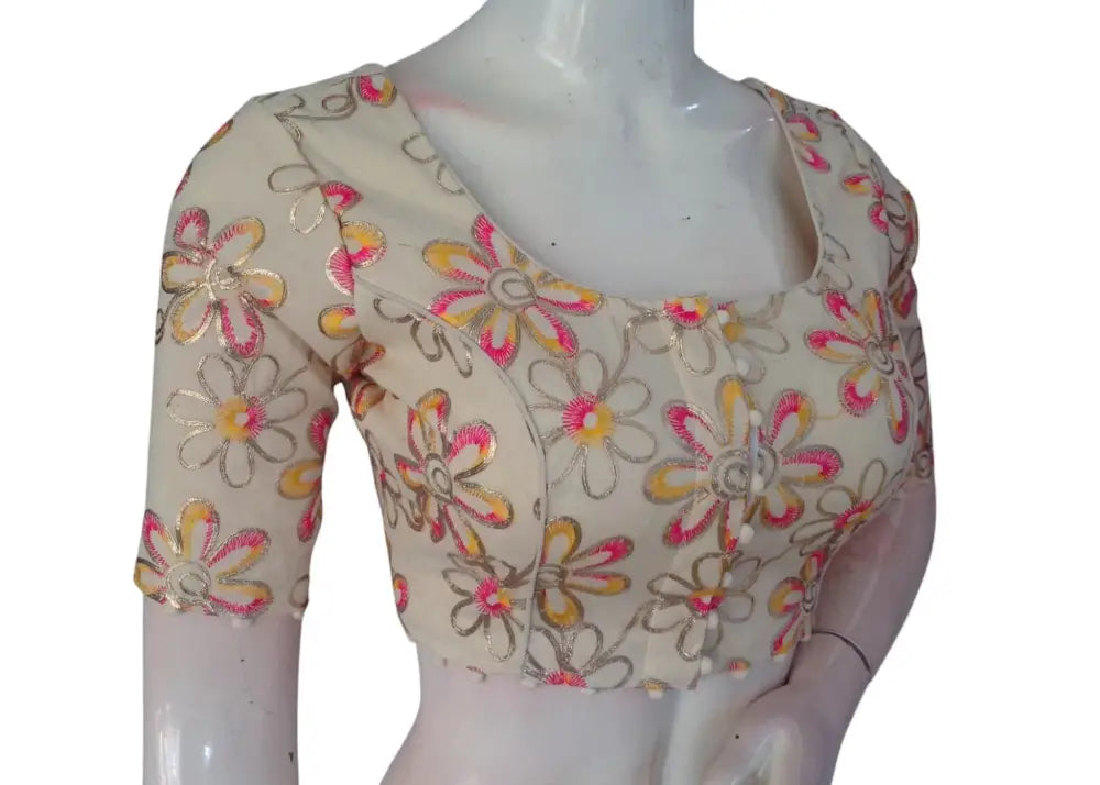 Modern Ethnic: Khadi Cotton Blouse with Geometric Sequins - D3blouses