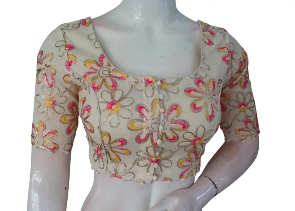 Modern Ethnic: Khadi Cotton Blouse with Geometric Sequins - D3blouses