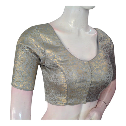 Modern Grey Color Brocade Saree Blouse - Ready to Wear - D3blouses