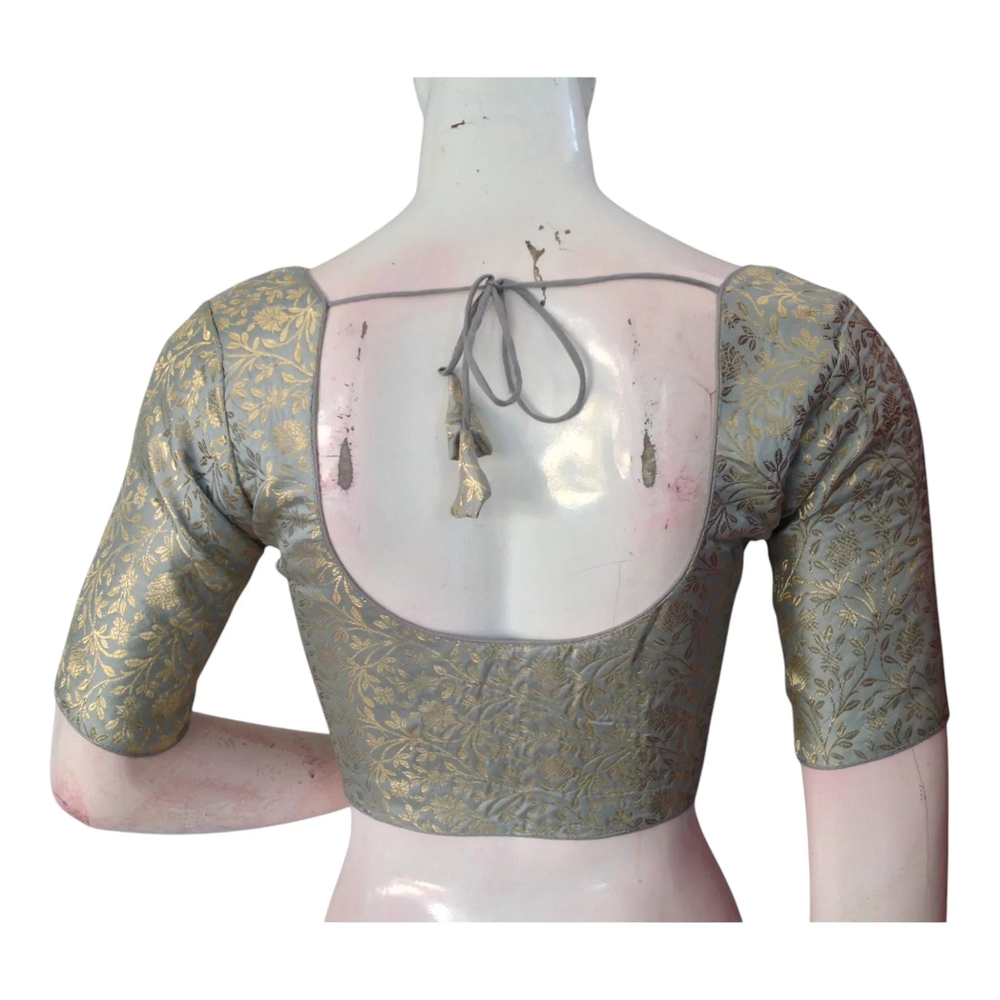 Modern Grey Color Brocade Saree Blouse - Ready to Wear - D3blouses