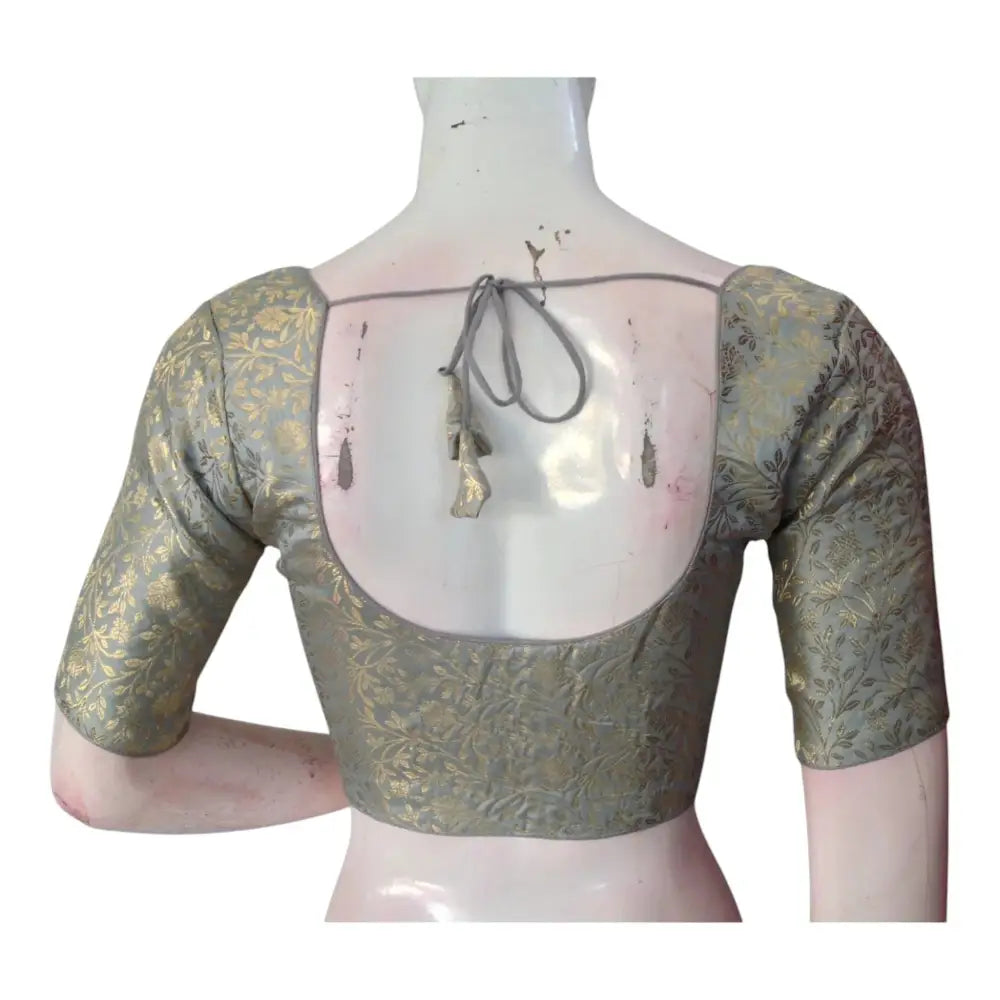 Modern Grey Color Brocade Saree Blouse - Ready to Wear - D3blouses