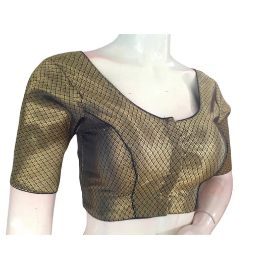 Modern Mystic: Dark Green Brocade Silk Readymade Blouse - D3blouses