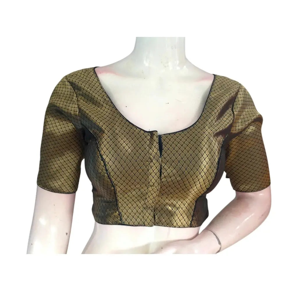 Modern Mystic: Dark Green Brocade Silk Readymade Blouse - D3blouses