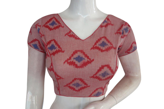 Modern Pink Ikkat V-Neck Designer Readymade Blouse - Fashion Forward - D3blouses