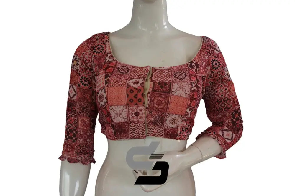 Multi Color Designer Organza 3/4th Sleeve Readymade Saree Blouse With Tassels - D3blouses