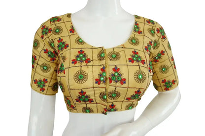 Multi Color Embroidery Foil Mirror Readymade saree blouse, Indian Designer Readymade blouse - D3blouses