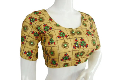 Multi Color Embroidery Foil Mirror Readymade saree blouse, Indian Designer Readymade blouse - D3blouses