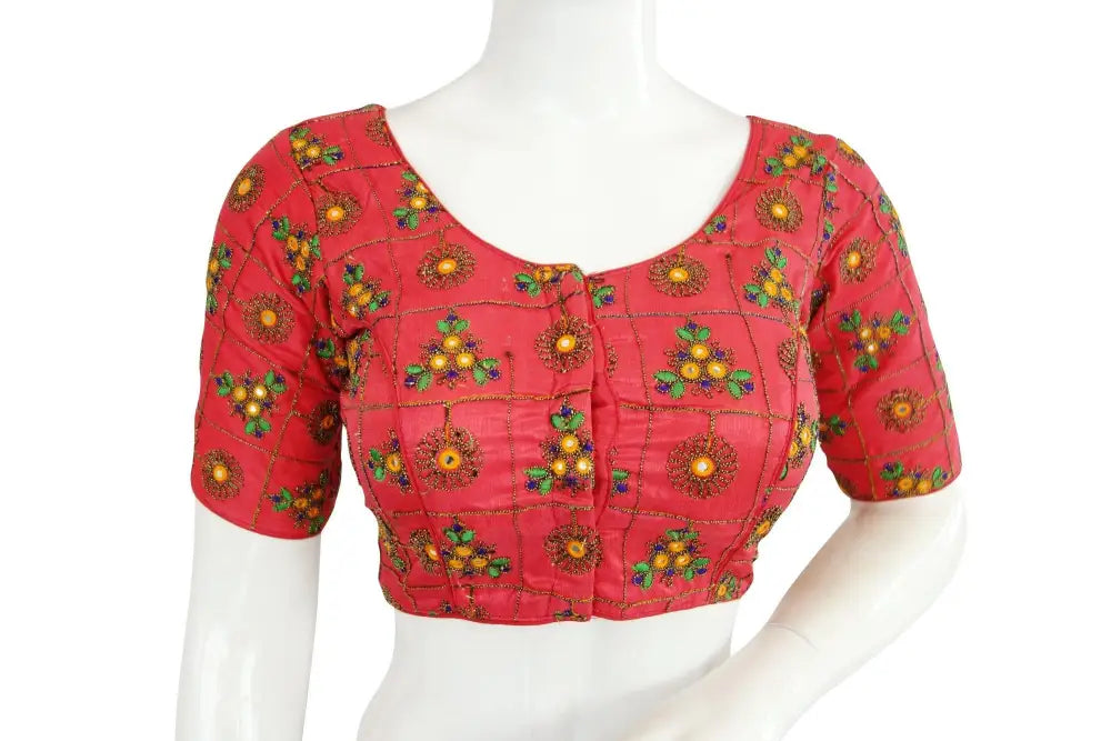 Multi Color Embroidery Foil Mirror Readymade saree blouse, Indian Designer Readymade blouse - D3blouses