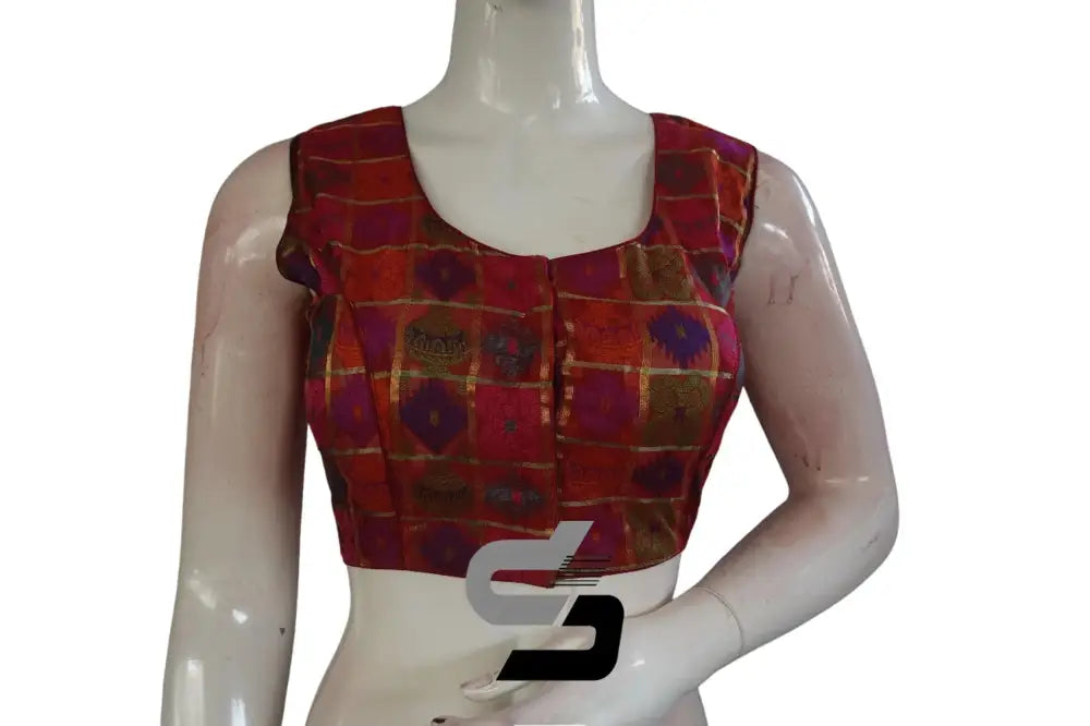 Multi Color Sleeveless Chanderi Silk Readymade Blouse - D3blouses
