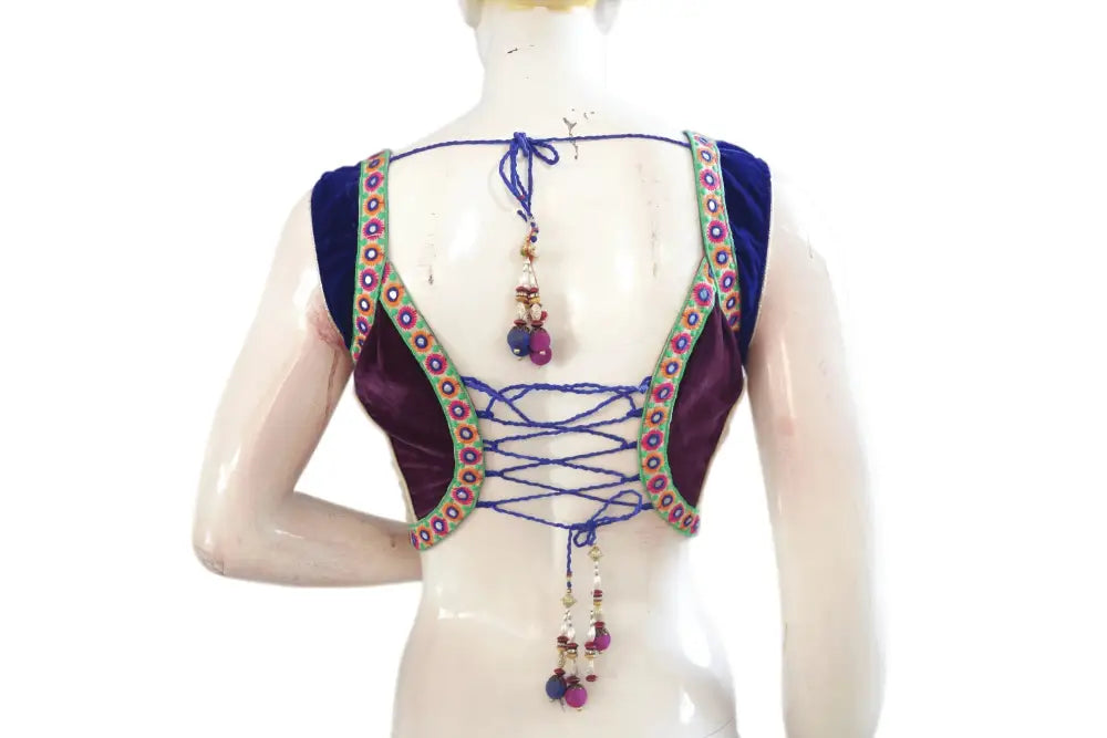 Multi Color Velvet Designer Party Wear Readymade Blouse/ Indian Crop Tops - D3blouses