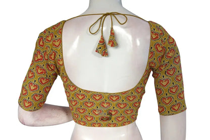 Mustard color Ajrakh Cotton Readymade Saree Blouse, Comfortable Cotton Fit for sale - D3blouses