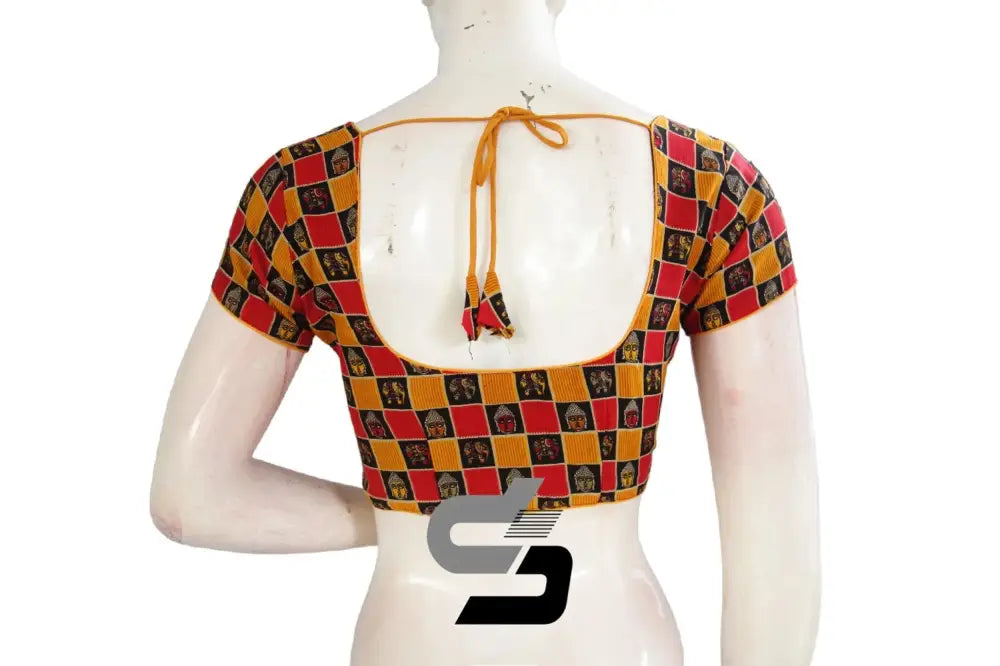 Mustard Color Patola Print Cotton Readymade Saree Blouse - D3blouses