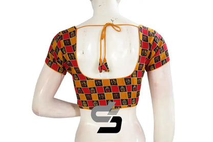 Mustard Color Patola Print Cotton Readymade Saree Blouse - D3blouses