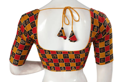 Mustard Color Patola Print Cotton Readymade Saree Blouse - D3blouses