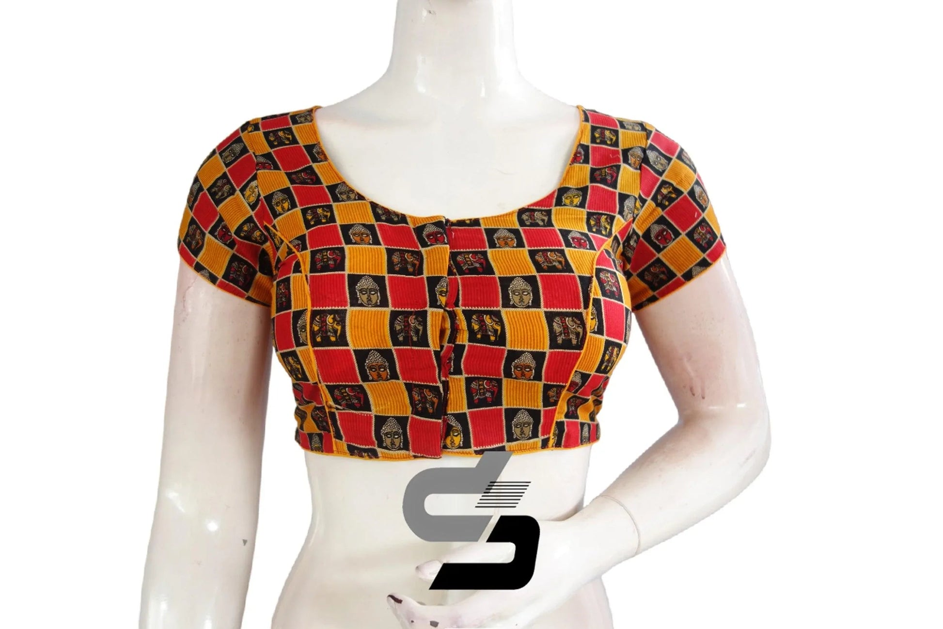 Mustard Color Patola Print Cotton Readymade Saree Blouse - D3blouses