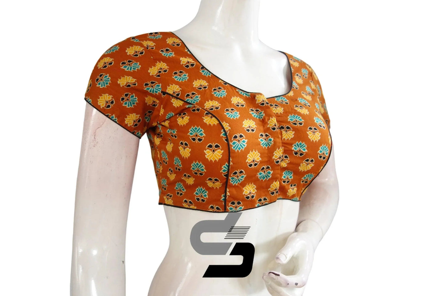Mustard Color Patola Print Cotton Readymade Saree Blouse - D3blouses