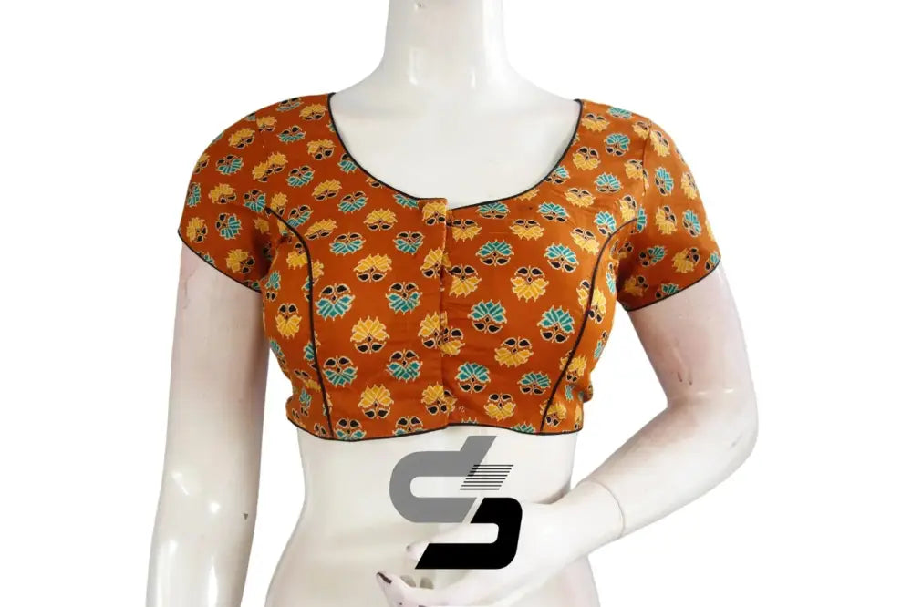 Mustard Color Patola Print Cotton Readymade Saree Blouse - D3blouses