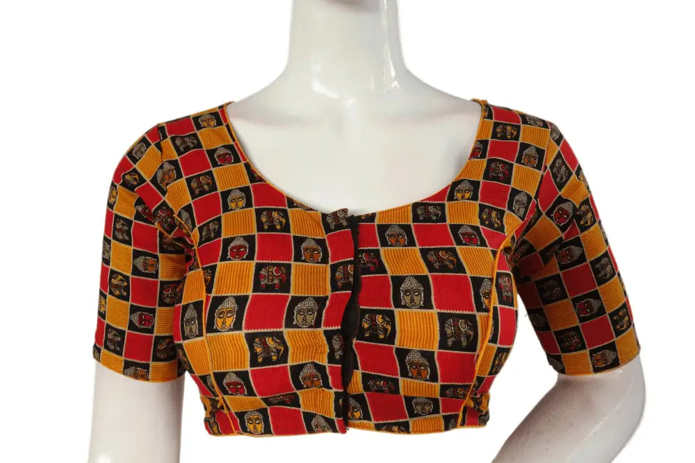 Mustard Color Patola Print Cotton Readymade Saree Blouse - D3blouses