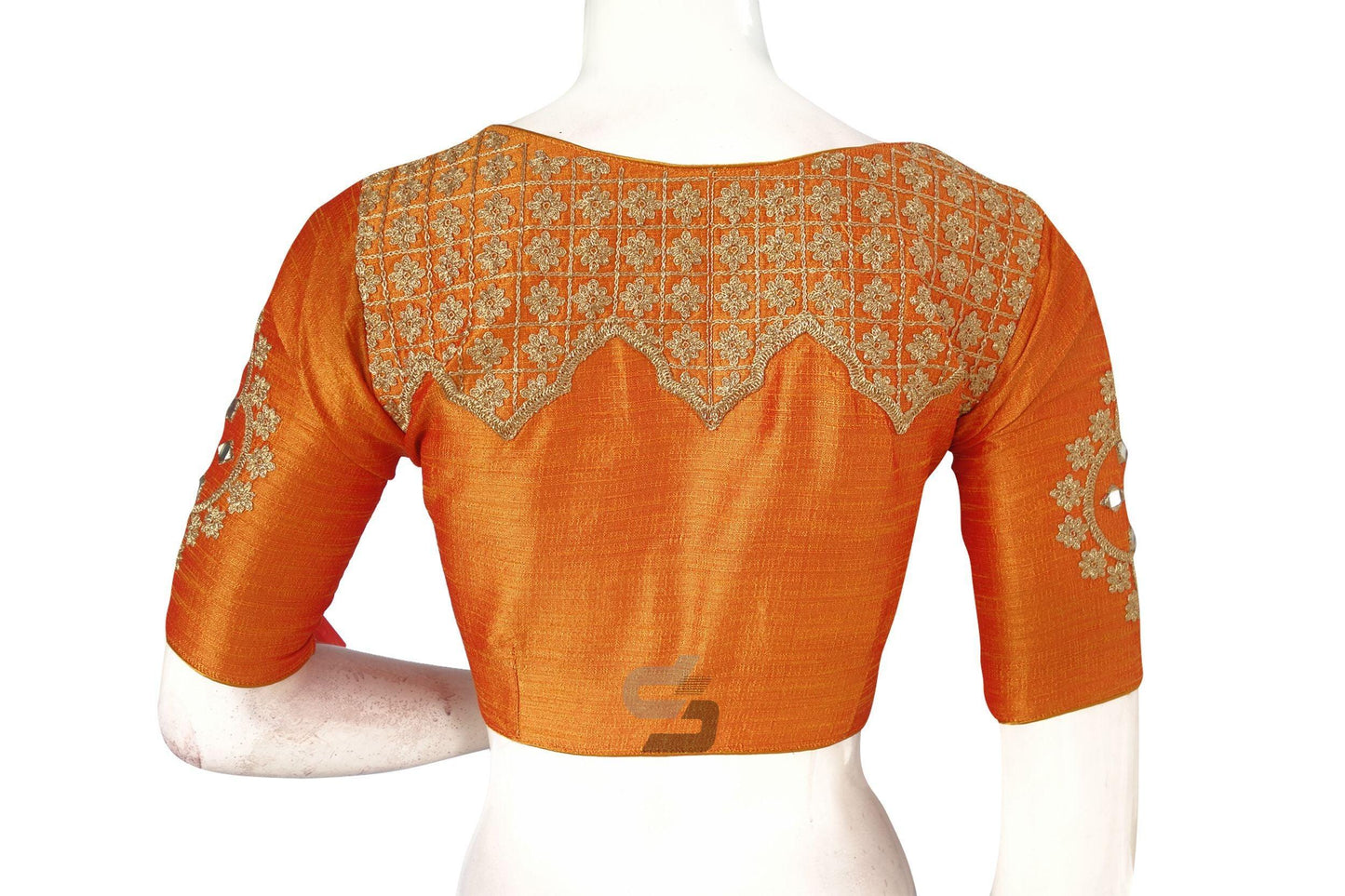 Mustard Embroidered High Neck Saree Blouse - Designer Chic - D3blouses