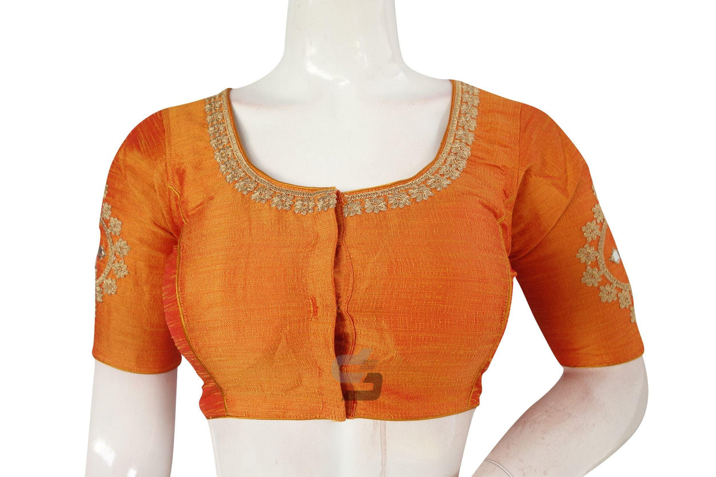 Mustard Embroidered High Neck Saree Blouse - Designer Chic - D3blouses