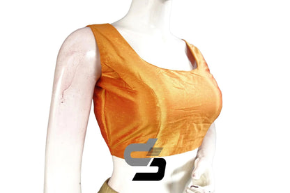 Mustard Glow, Plain Sleeveless Readymade Saree Blouse with Bow and Tie - D3blouses