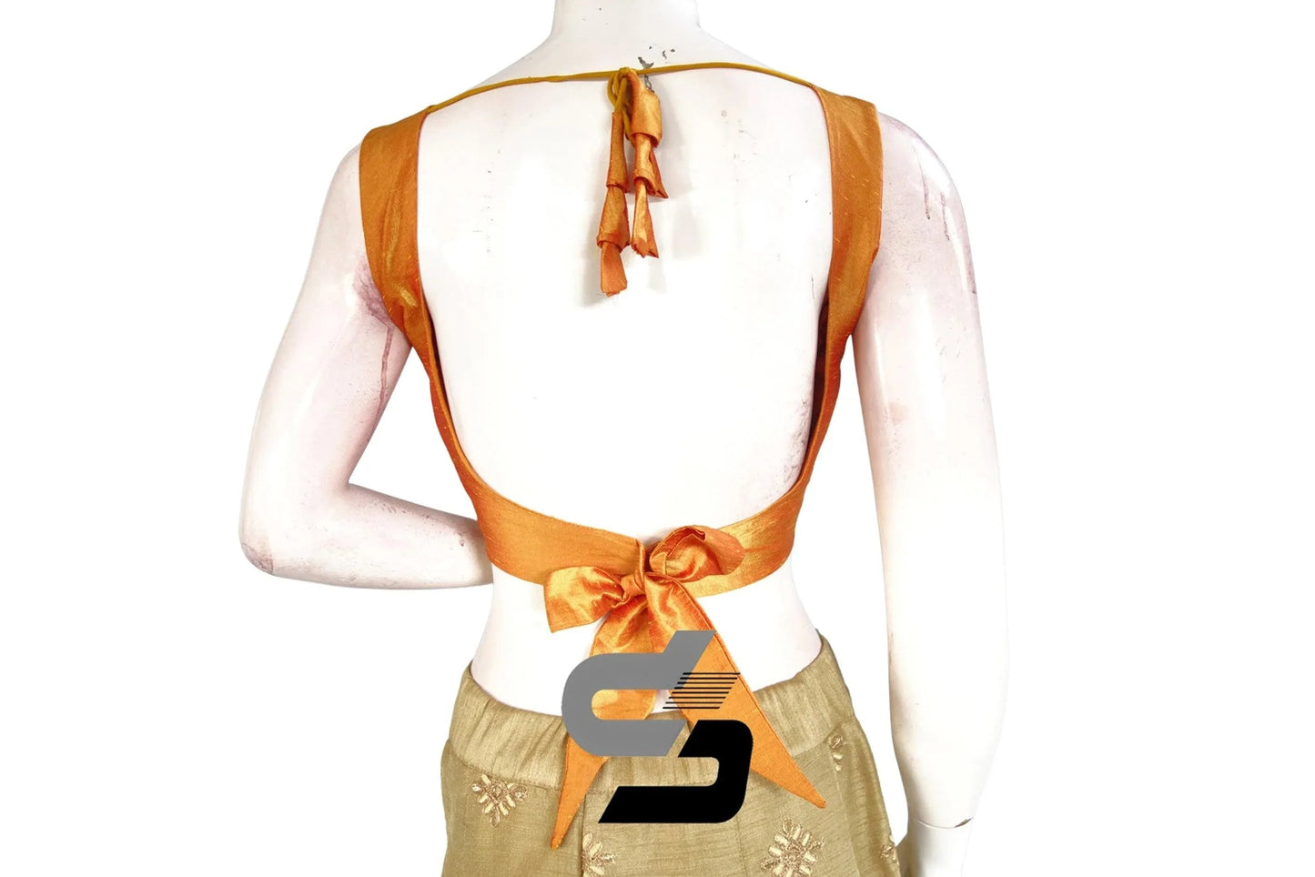 Mustard Glow, Plain Sleeveless Readymade Saree Blouse with Bow and Tie - D3blouses