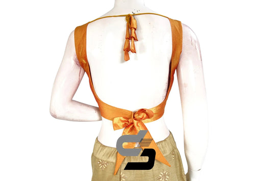 Mustard Glow, Plain Sleeveless Readymade Saree Blouse with Bow and Tie - D3blouses