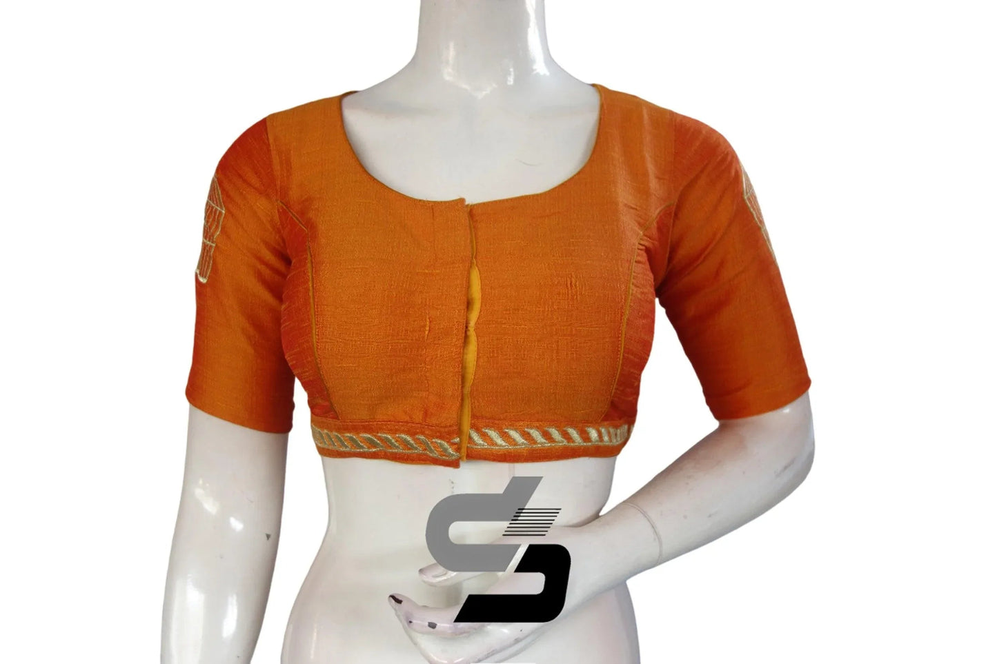 Mustard Orange High Neck Designer Embroidery Saree Blouses - Embrace Sophistication! - D3blouses