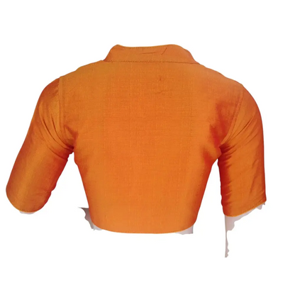 Mustard Semi Raw Silk Saree Blouse – Collar Neck, Stitched & Ready to Wear with Cotton Lining - D3blouses