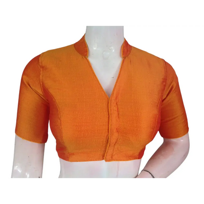 Mustard Semi Raw Silk Saree Blouse – Collar Neck, Stitched & Ready to Wear with Cotton Lining - D3blouses