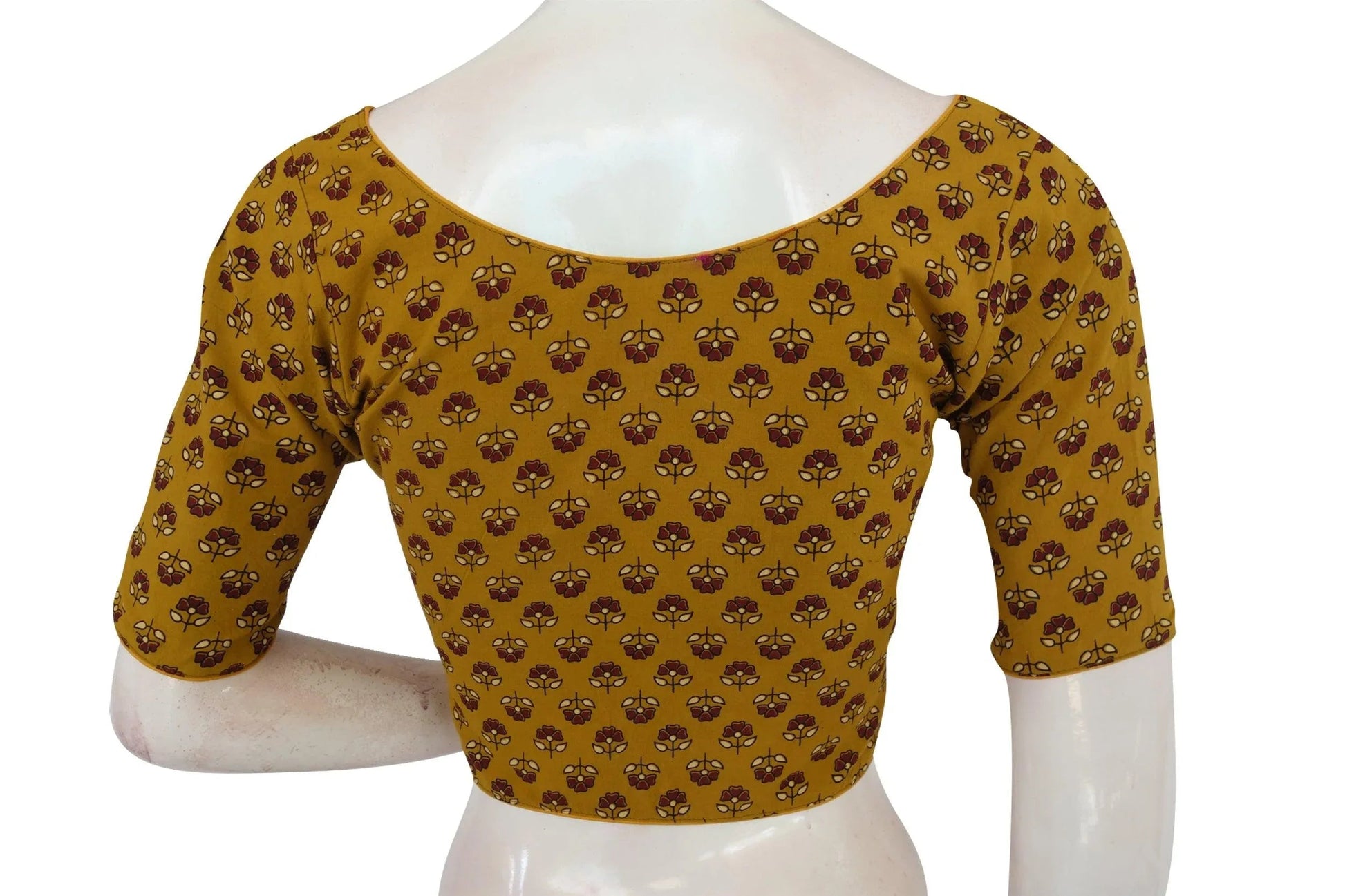 Mustard Yellow Color Ajrakh Boat Neck Cotton Readymade Blouse, Summer Wear for Sale - D3blouses