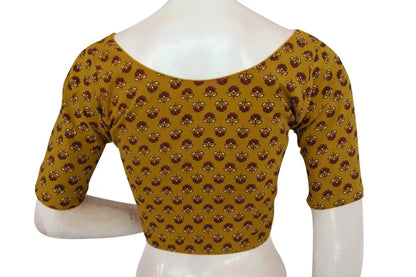 Mustard Yellow Color Ajrakh Boat Neck Cotton Readymade Blouse, Summer Wear for Sale - D3blouses