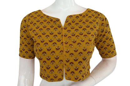 Mustard Yellow Color Ajrakh Boat Neck Cotton Readymade Blouse, Summer Wear for Sale - D3blouses