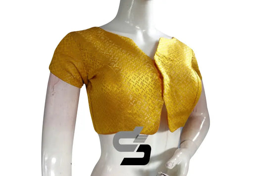 Mustard Yellow Color Brocade Designer Party Wear Readymade Blouse/ Indian Crop Tops - D3blouses