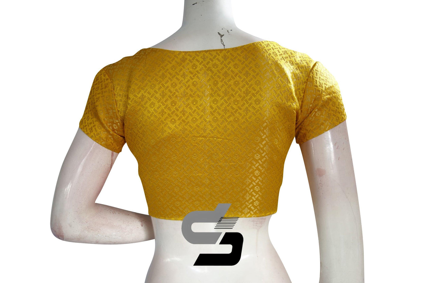 Mustard Yellow Color Brocade Designer Party Wear Readymade Blouse/ Indian Crop Tops - D3blouses