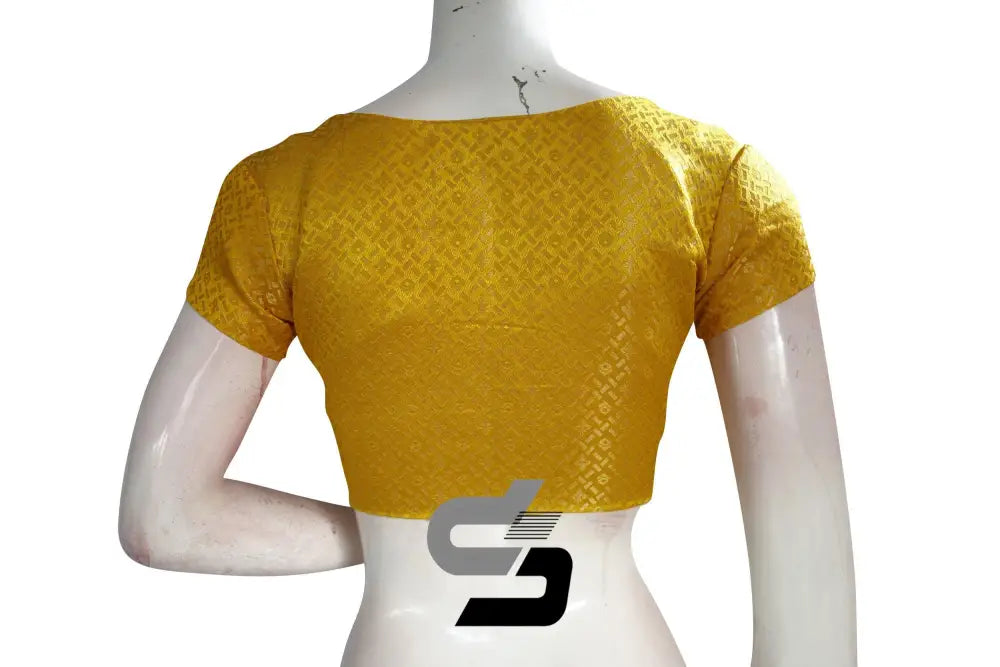 Mustard Yellow Color Brocade Designer Party Wear Readymade Blouse/ Indian Crop Tops - D3blouses