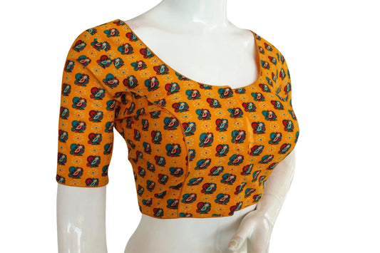 Mustard Yellow Color Cotton Printed Readymade Blouse From D3 Blouses - D3blouses