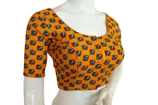 Mustard Yellow Color Cotton Printed Readymade Blouse From D3 Blouses - D3blouses