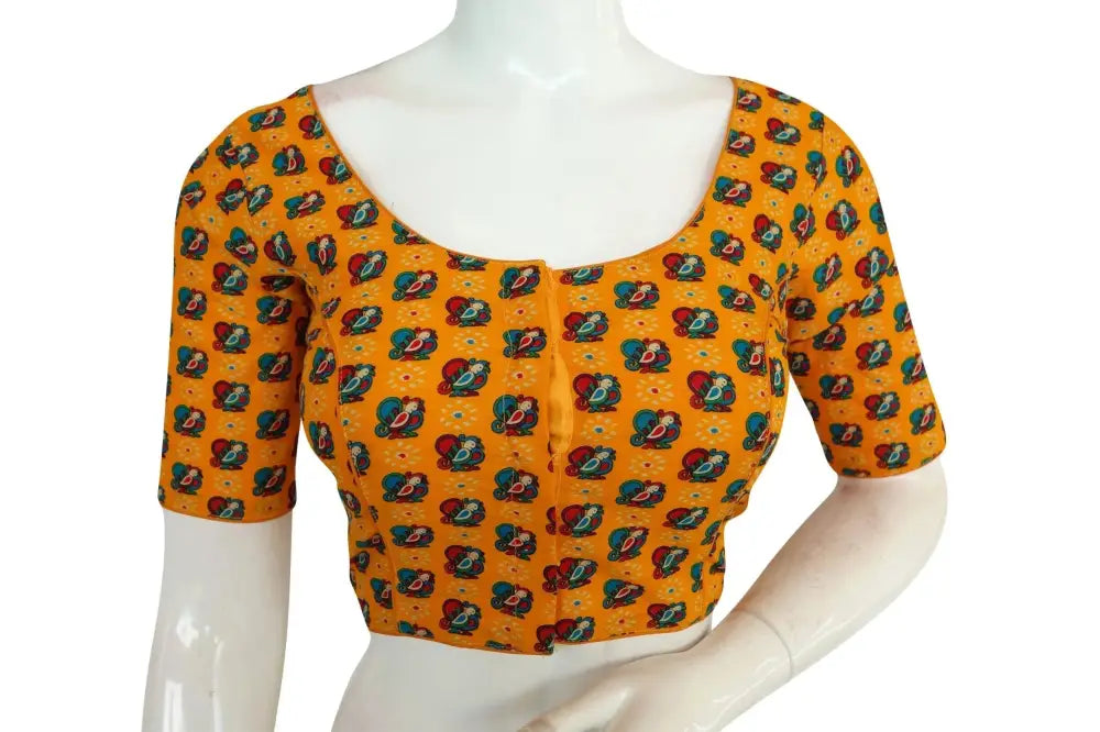 Mustard Yellow Color Cotton Printed Readymade Blouse From D3 Blouses - D3blouses