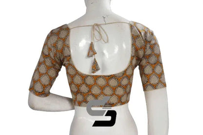Mustard Yellow Color Cotton Printed Readymade Saree Blouse - D3blouses